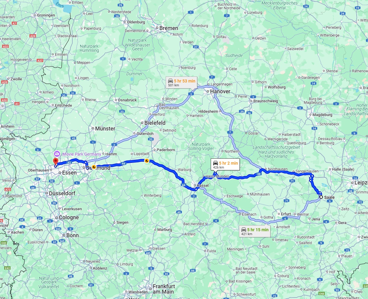 Anreise von Saale Zu Bottrop Über via A38 and A44