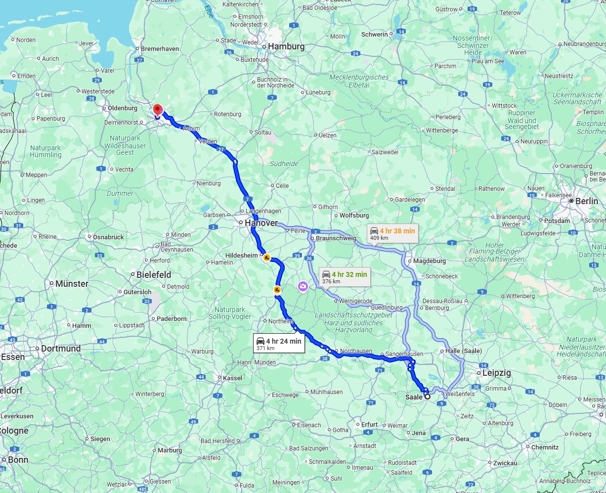Anreise von Saale Zu Bremen Über via A7