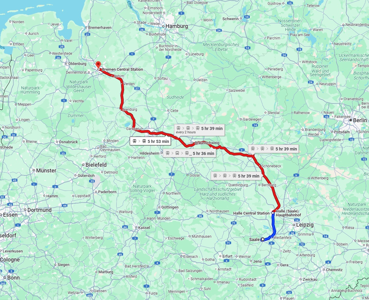 Anreise von Saale Zu Bremen Über 