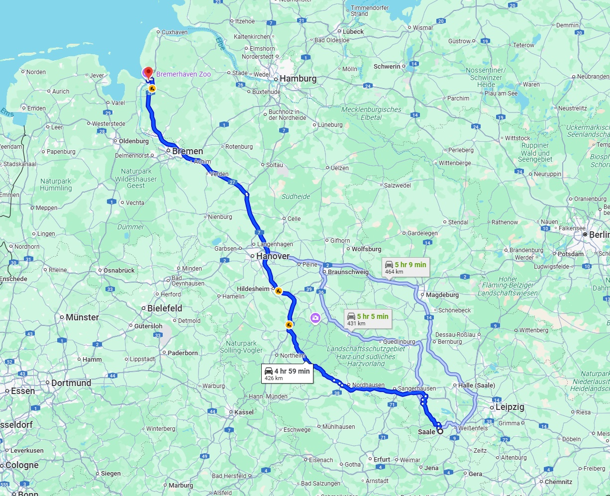 Anreise von Saale Zu Bremerhaven Über via A7 and A27