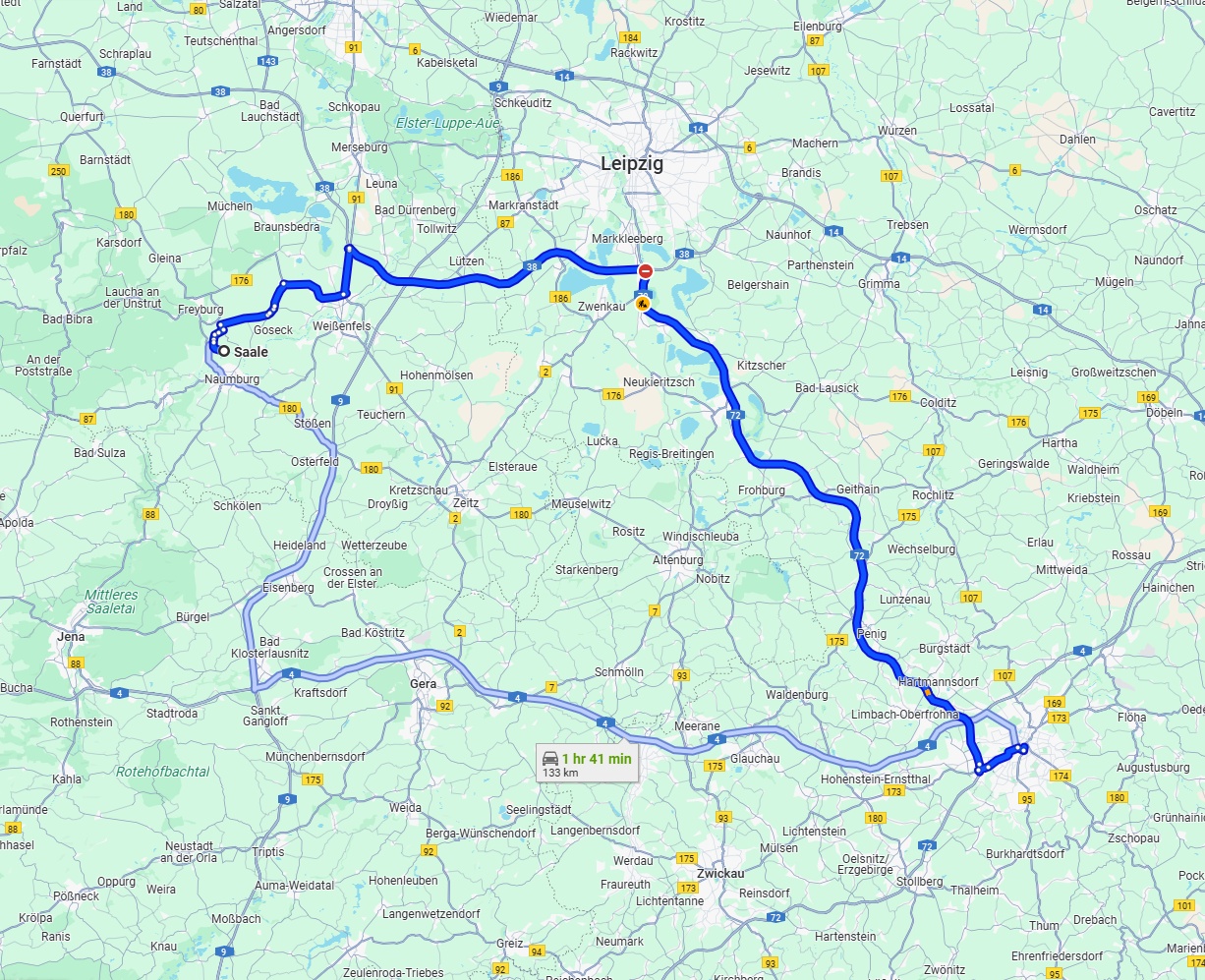 Anreise von Saale Zu Chemnitz Über via A72