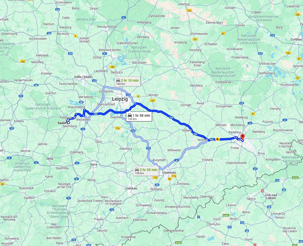 Anreise von Saale Zu Dresden Über via A38 and A14