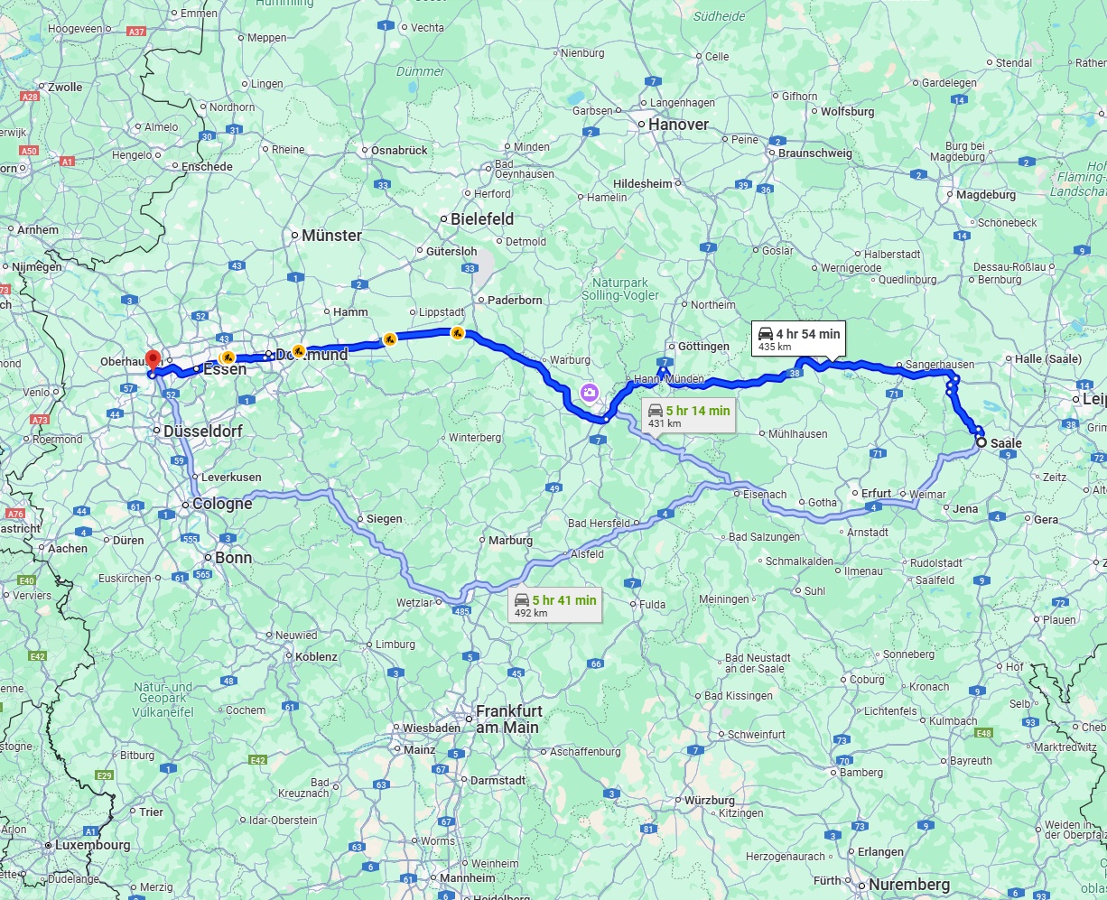 Anreise von Saale Zu Duisburg Über via A38 and A44