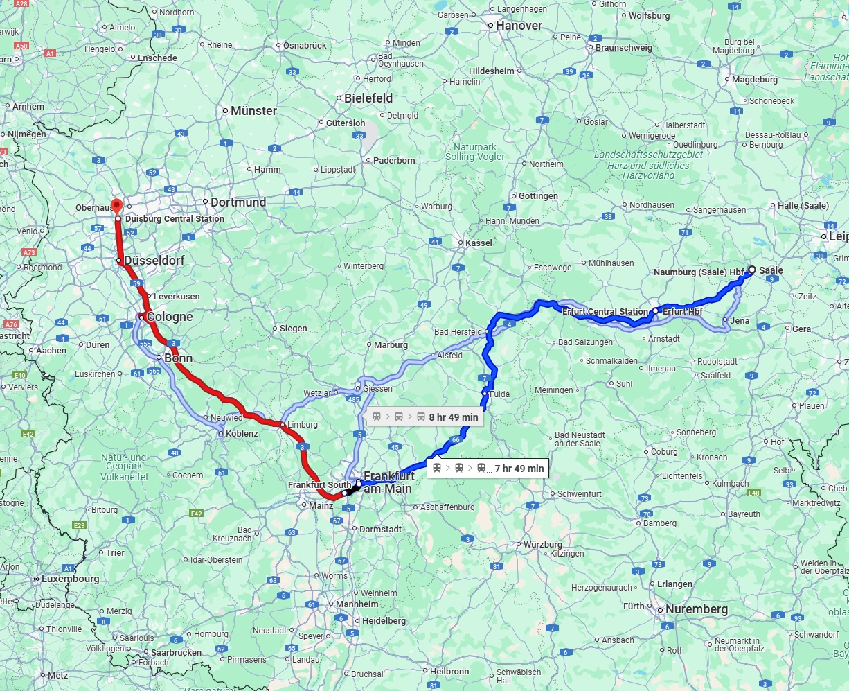 Anreise von Saale Zu Duisburg Über 