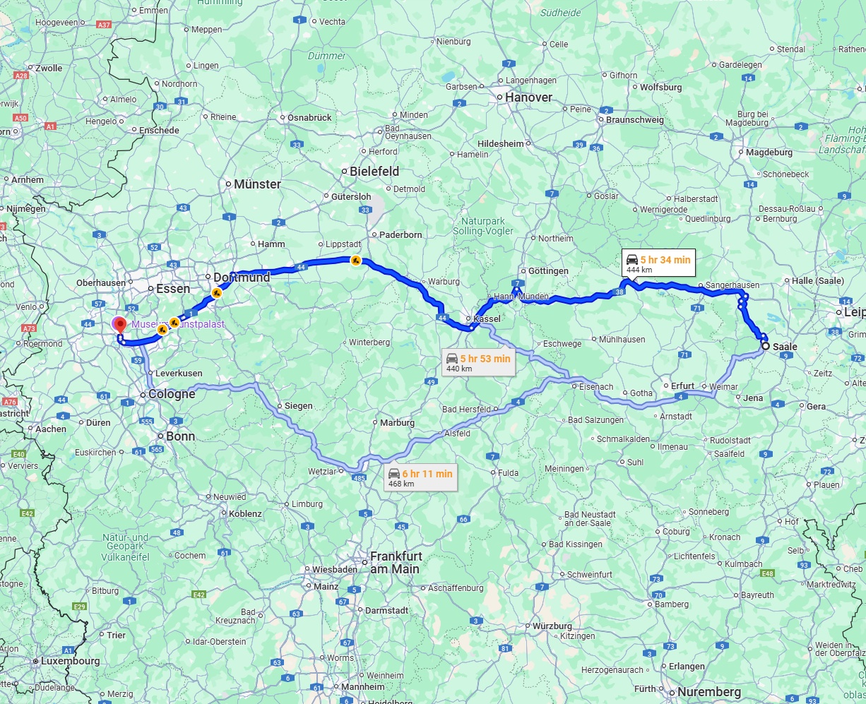 Anreise von Saale Zu Düsseldorf Über via A38 and A44