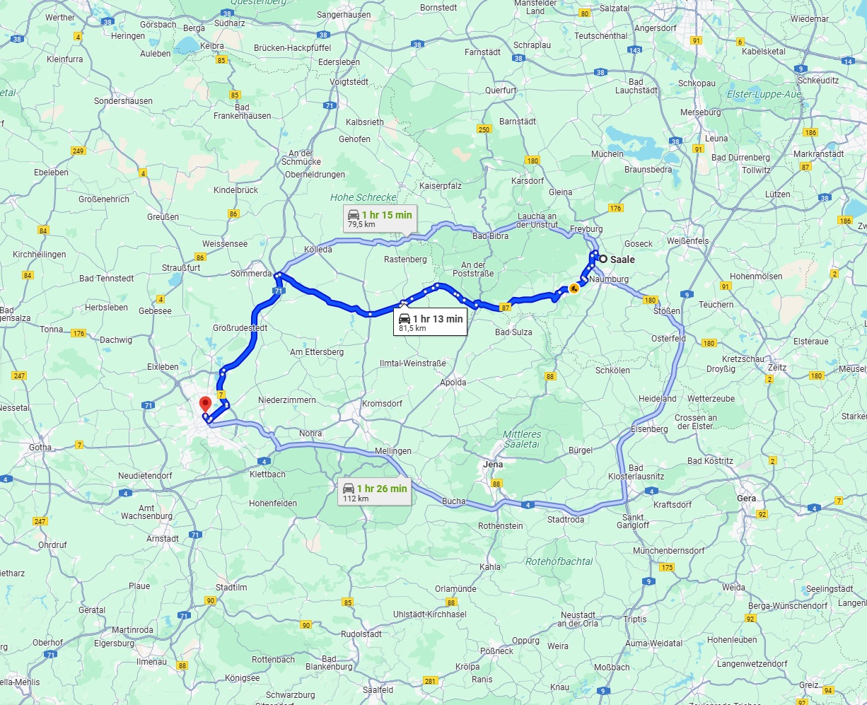 Anreise von Saale Zu Erfurt Über via L1058