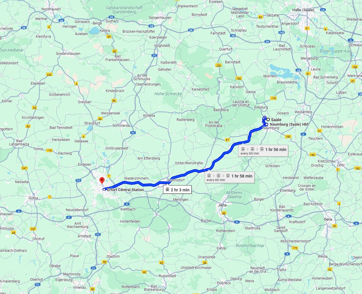 Anreise von Saale Zu Erfurt Über 