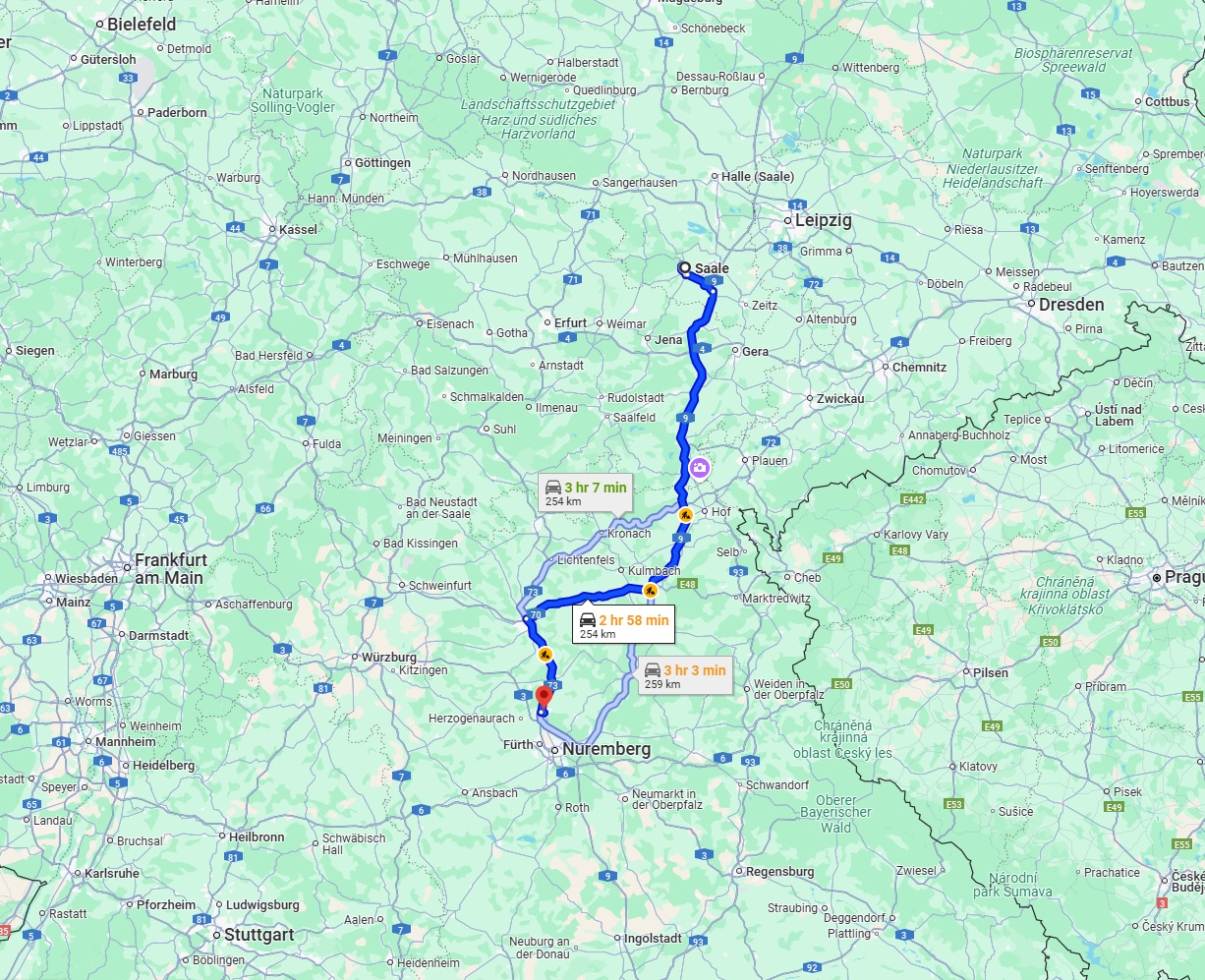 Anreise von Saale Zu Erlangen Über via A9