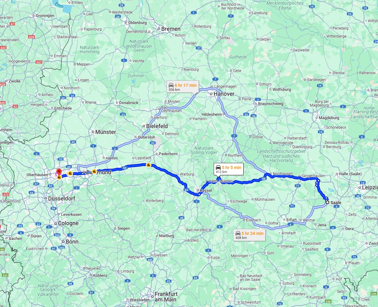 Anreise von Saale Zu Essen Über via A38 and A44