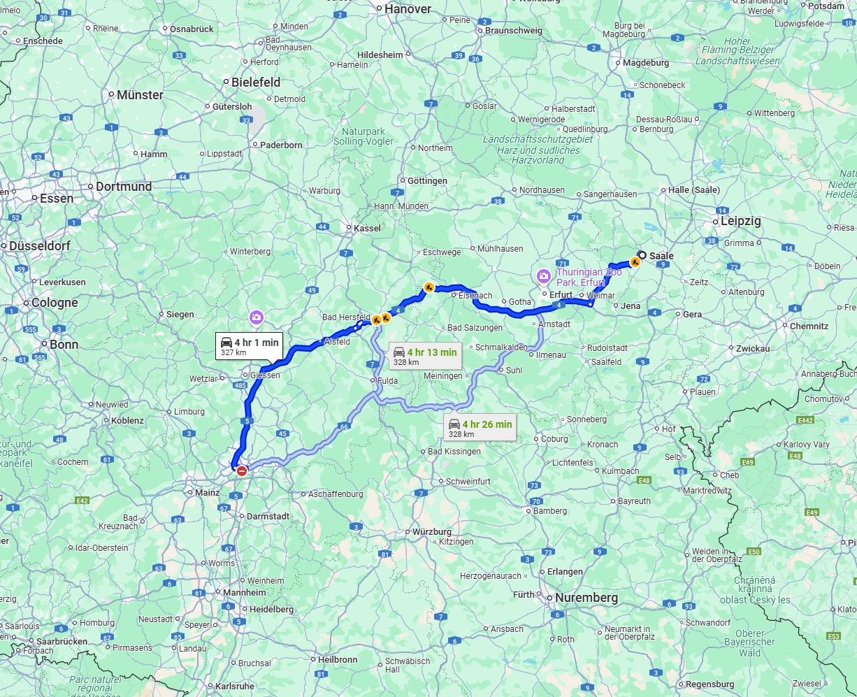 Anreise von Saale Zu Frankfurt am Main Über via A4 and A5