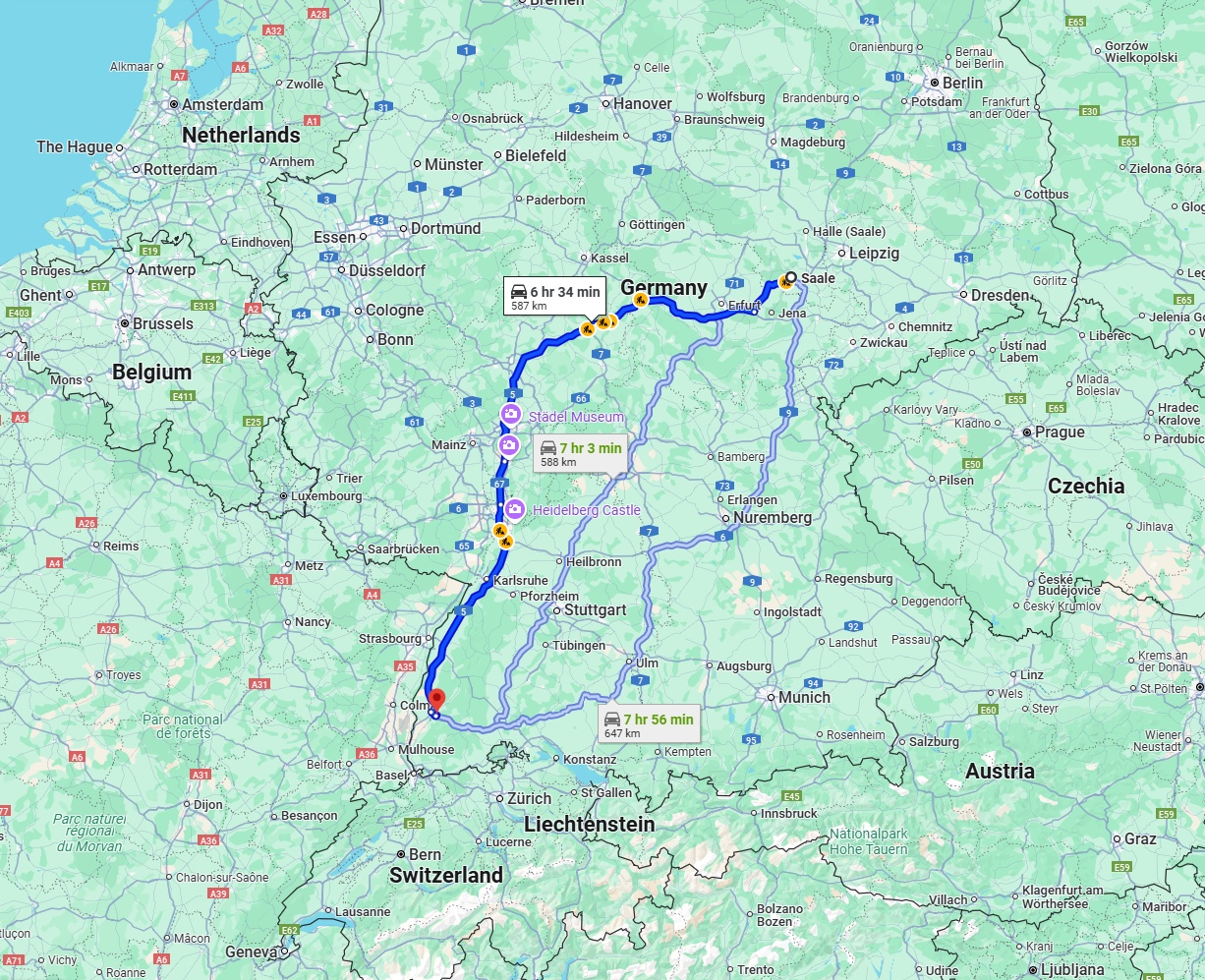 Anreise von Saale Zu Freiburg im Breisgau Über via A5