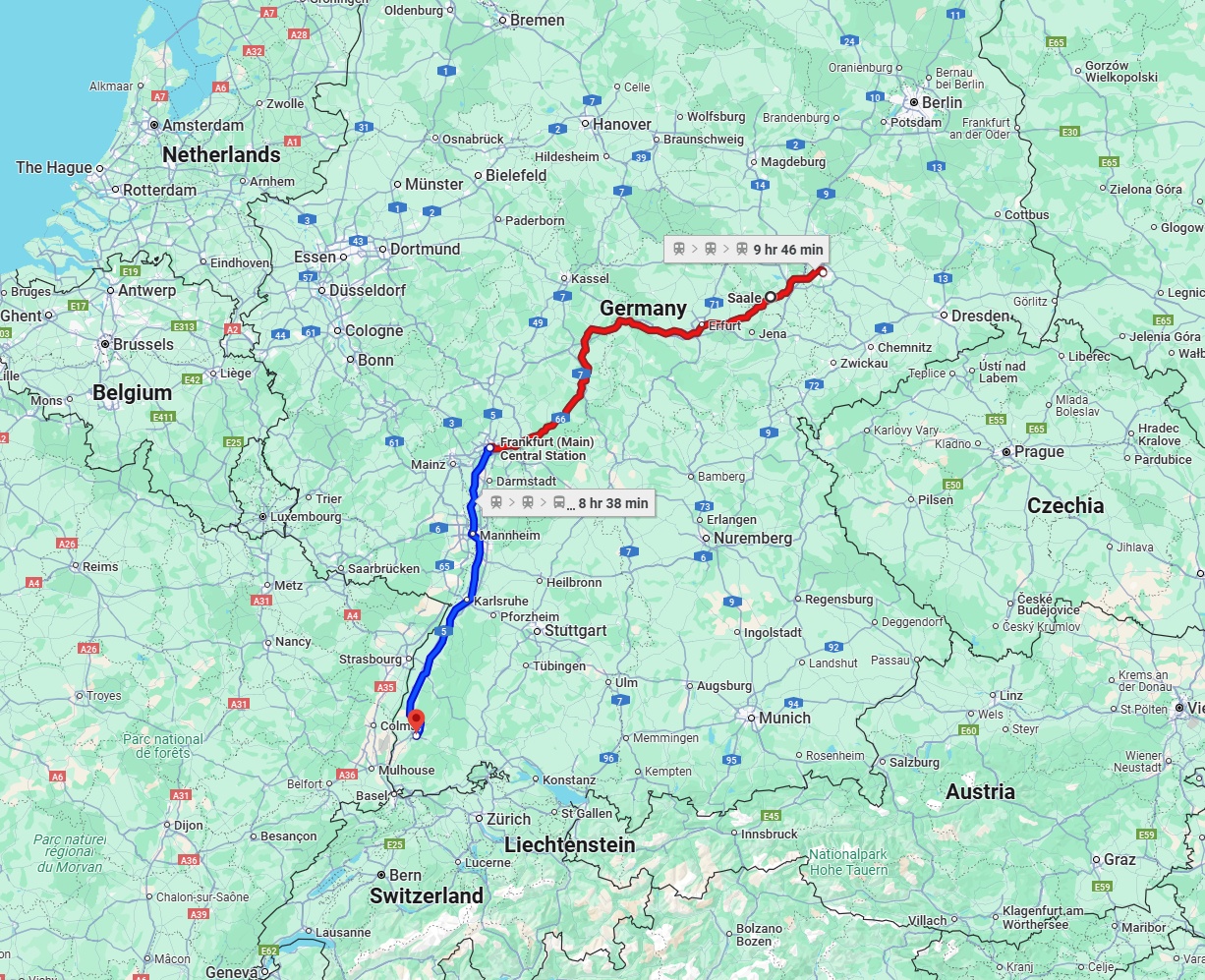 Anreise von Saale Zu Freiburg im Breisgau Über 