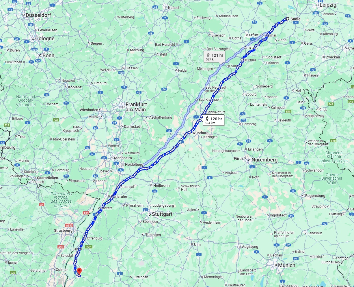 Anreise von Saale Zu Freiburg im Breisgau Über 