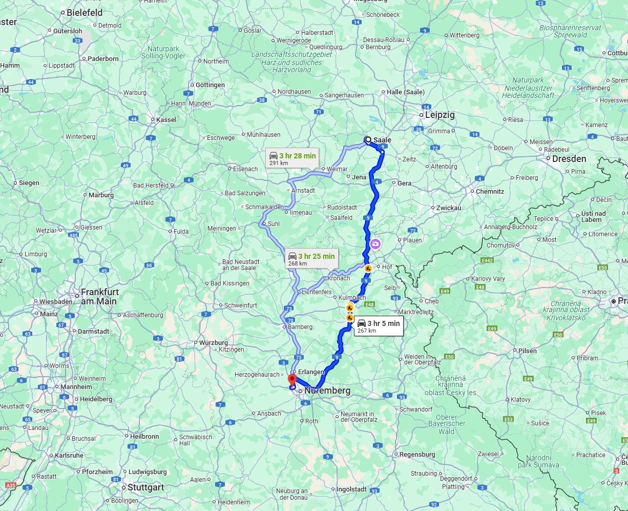 Anreise von Saale Zu Fürth Über via A9