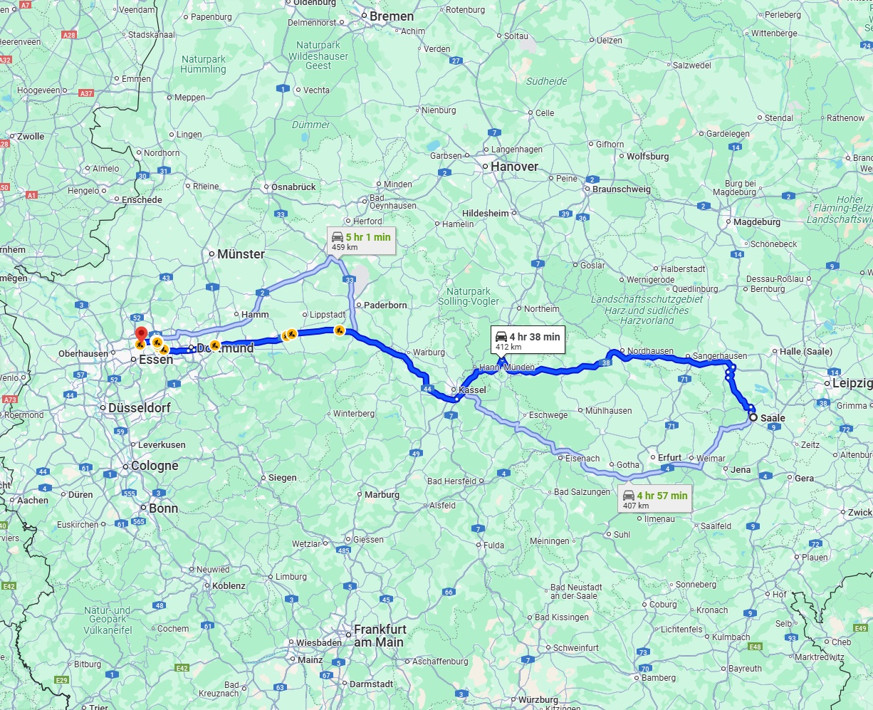 Anreise von Saale Zu Gelsenkirchen Über via A38 and A44