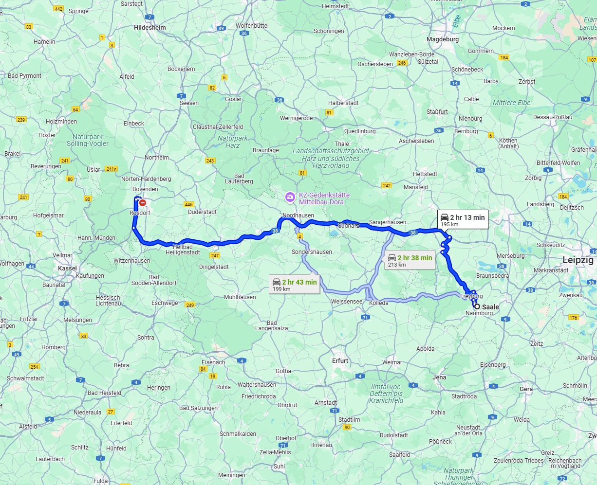Anreise von Saale Zu Göttingen Über via A38