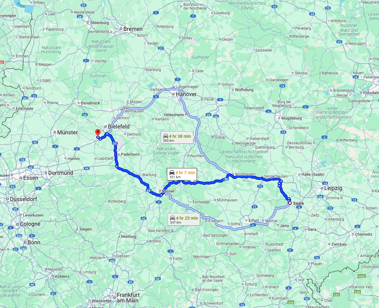 Anreise von Saale Zu Gütersloh Über via A38