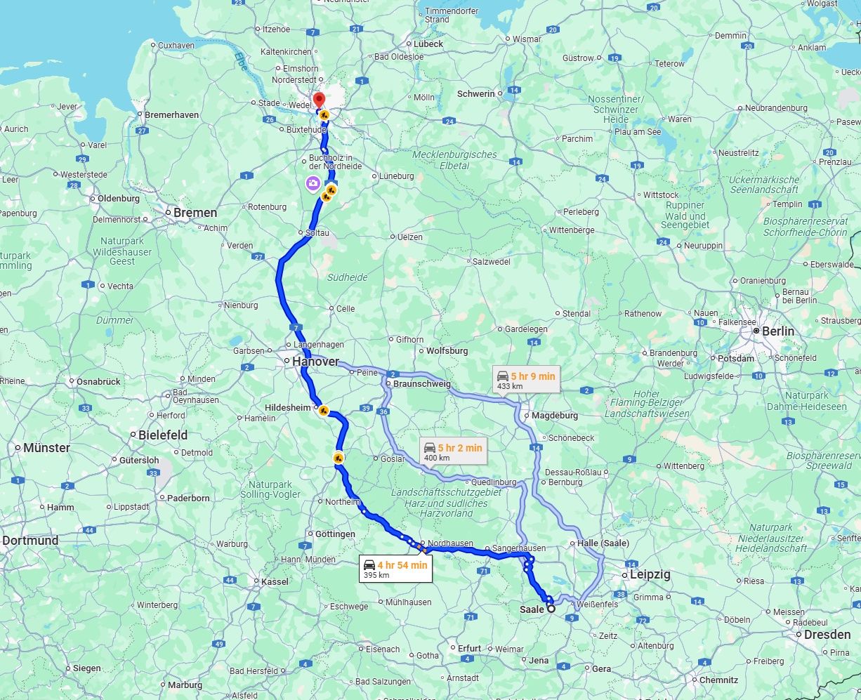 Anreise von Saale Zu Hamburg Über via A7