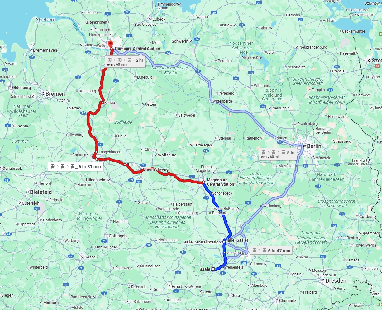 Anreise von Saale Zu Hamburg Über 
