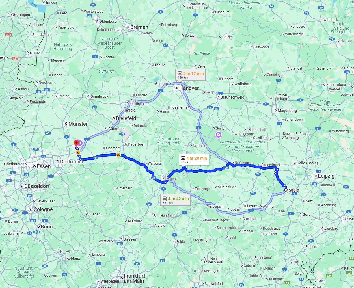 Anreise von Saale Zu Hamm Über via A38 and A44