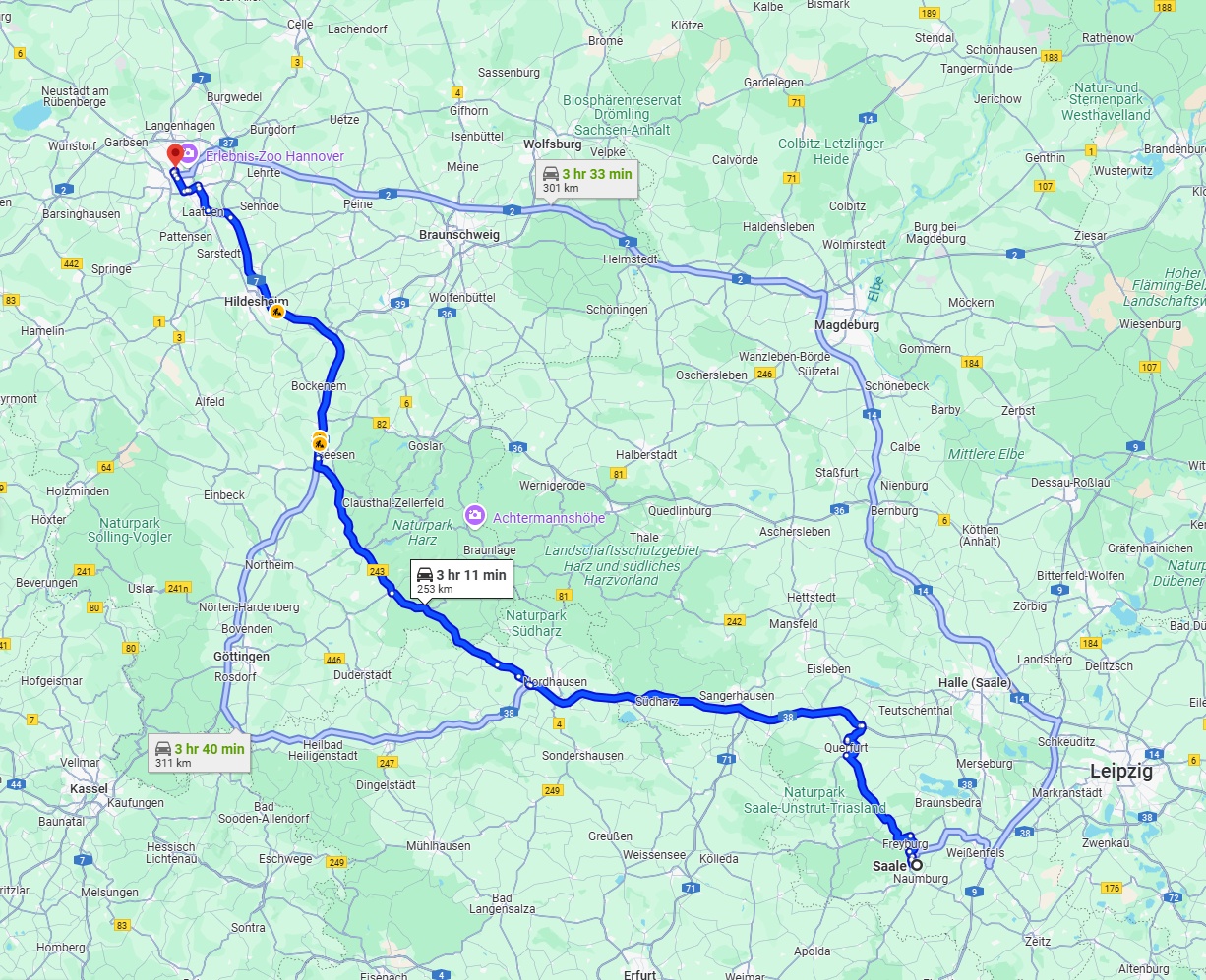 Anreise von Saale Zu Hannover Über via A38 and B243