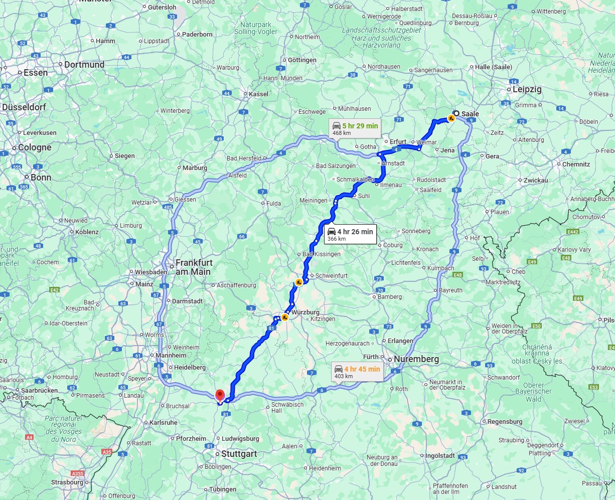Anreise von Saale Zu Heilbronn Über via A71