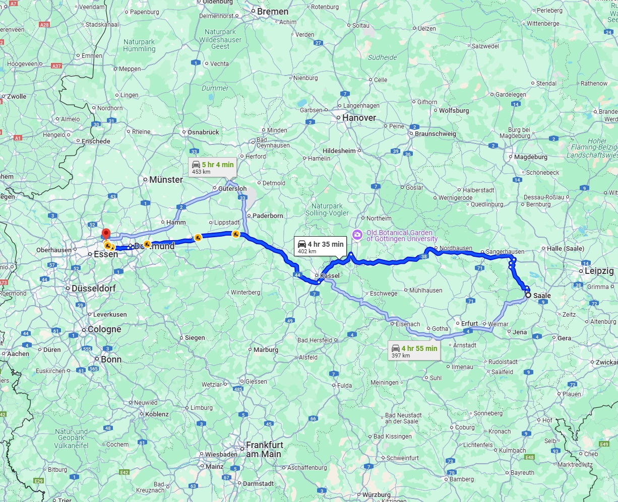 Anreise von Saale Zu Herne Über via A38 and A44