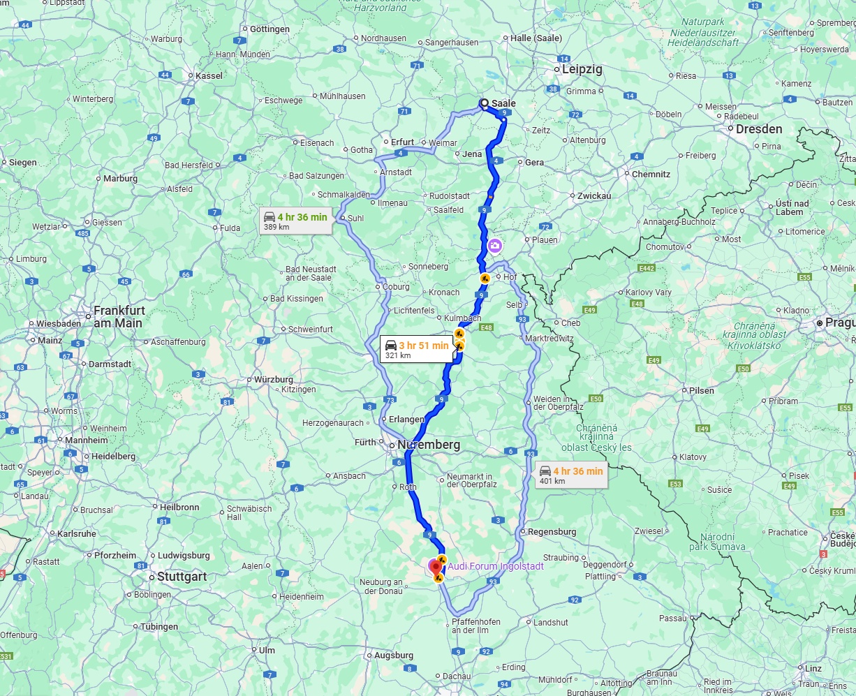 Anreise von Saale Zu Ingolstadt Über via A9