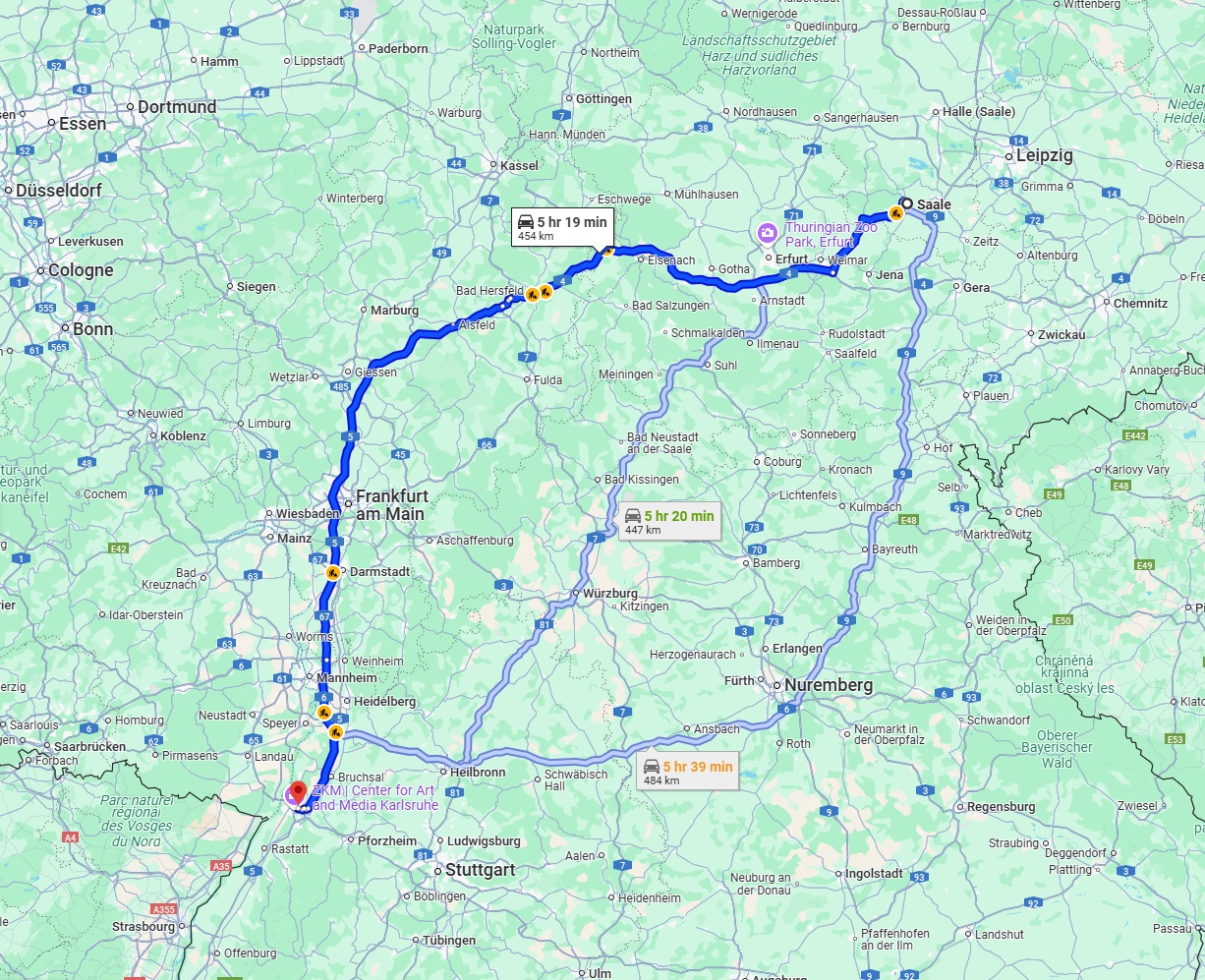 Anreise von Saale Zu Karlsruhe Über via A4 and A5