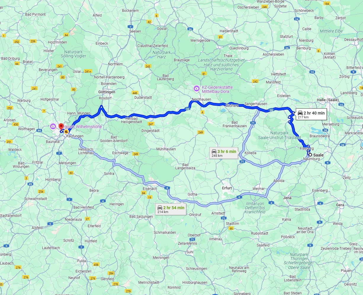 Anreise von Saale Zu Kassel Über via A38