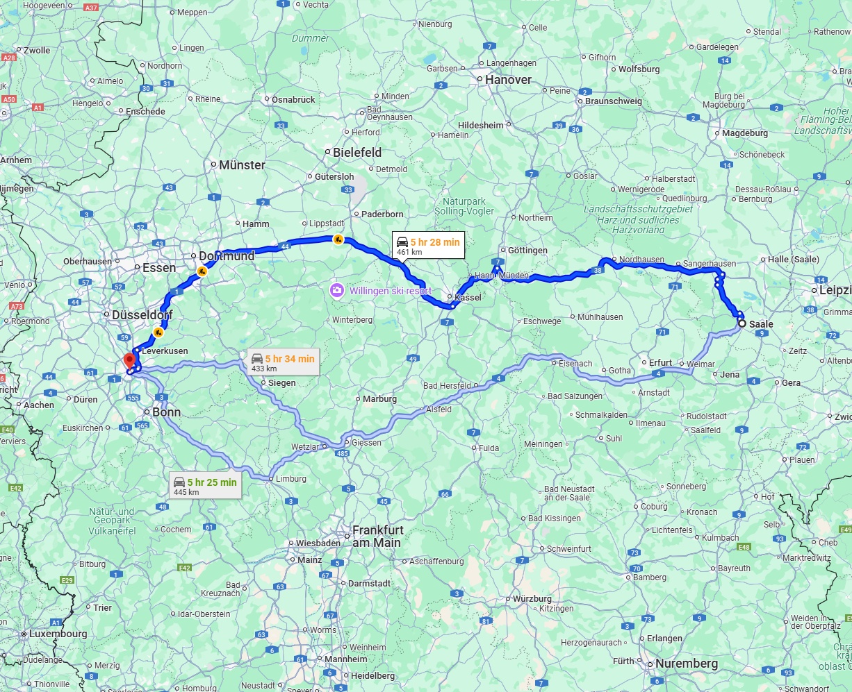 Anreise von Saale Zu Köln Über via A38 and A44