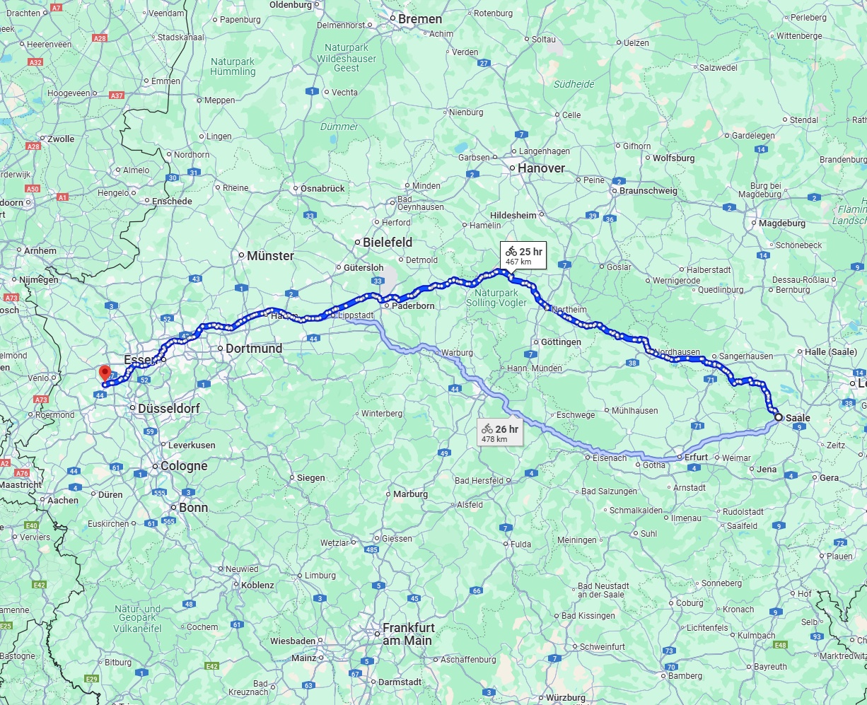 Anreise von Saale Zu Krefeld Über 