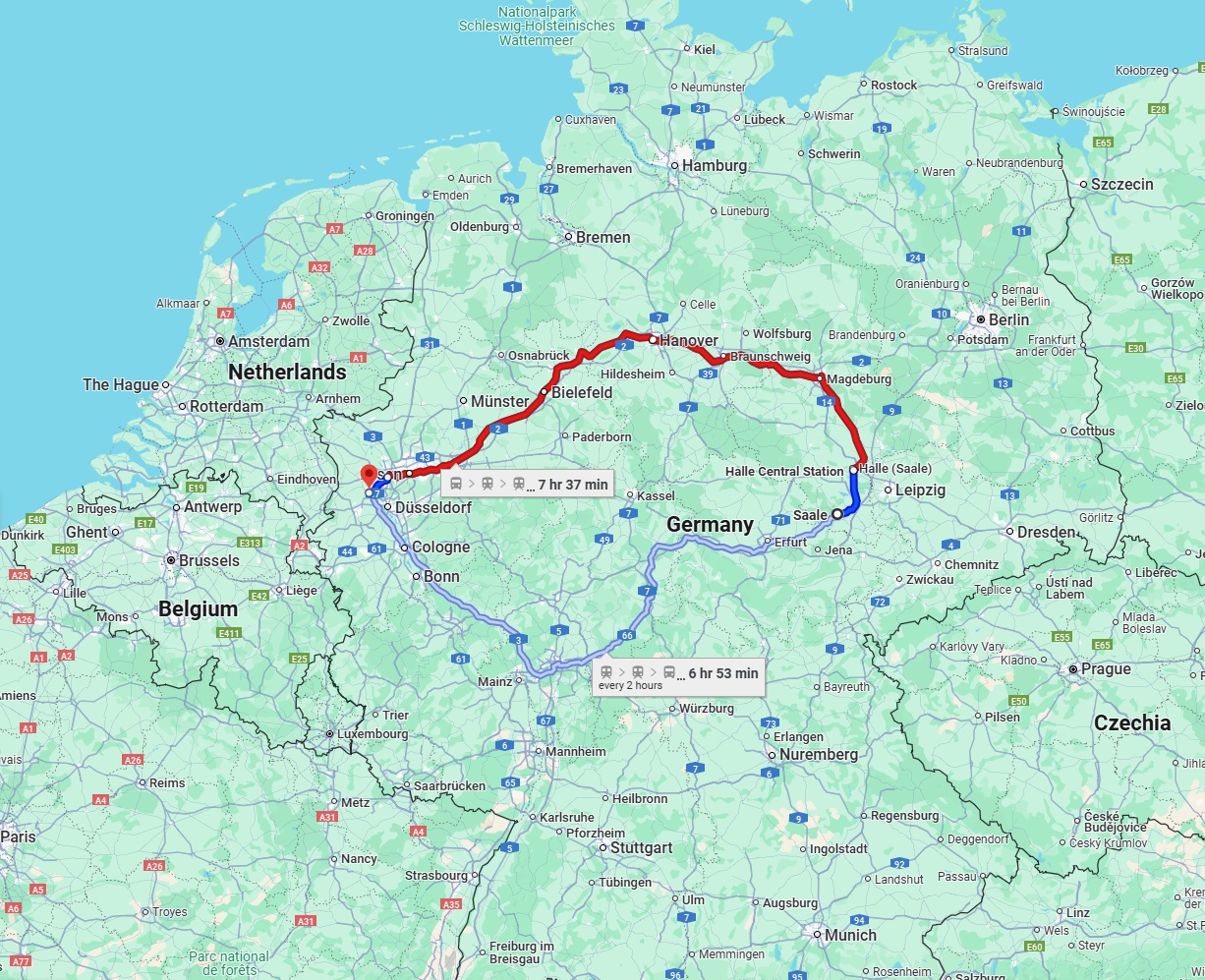Anreise von Saale Zu Krefeld Über 