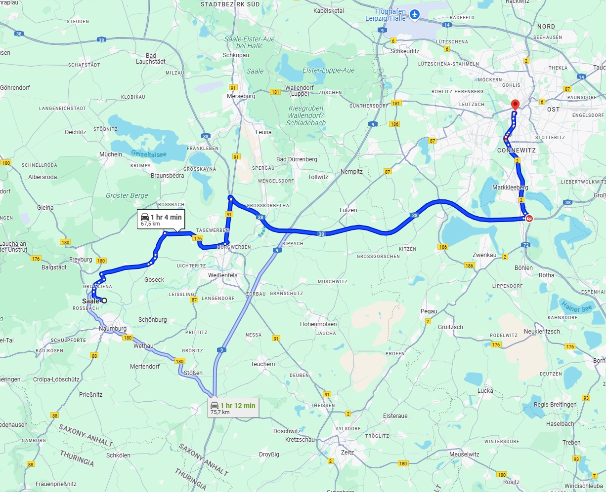 Anreise von Saale Zu Leipzig Über via A38