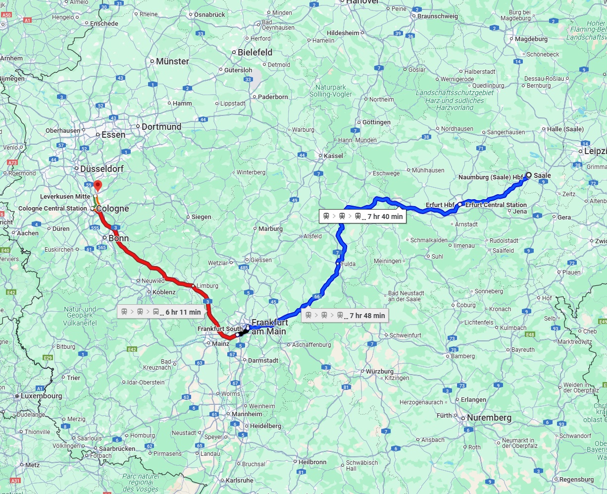 Anreise von Saale Zu Leverkusen Über 