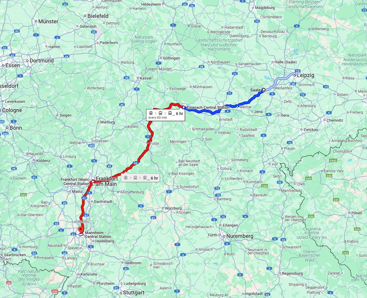 Anreise von Saale Zu Ludwigshafen am Rhein Über 