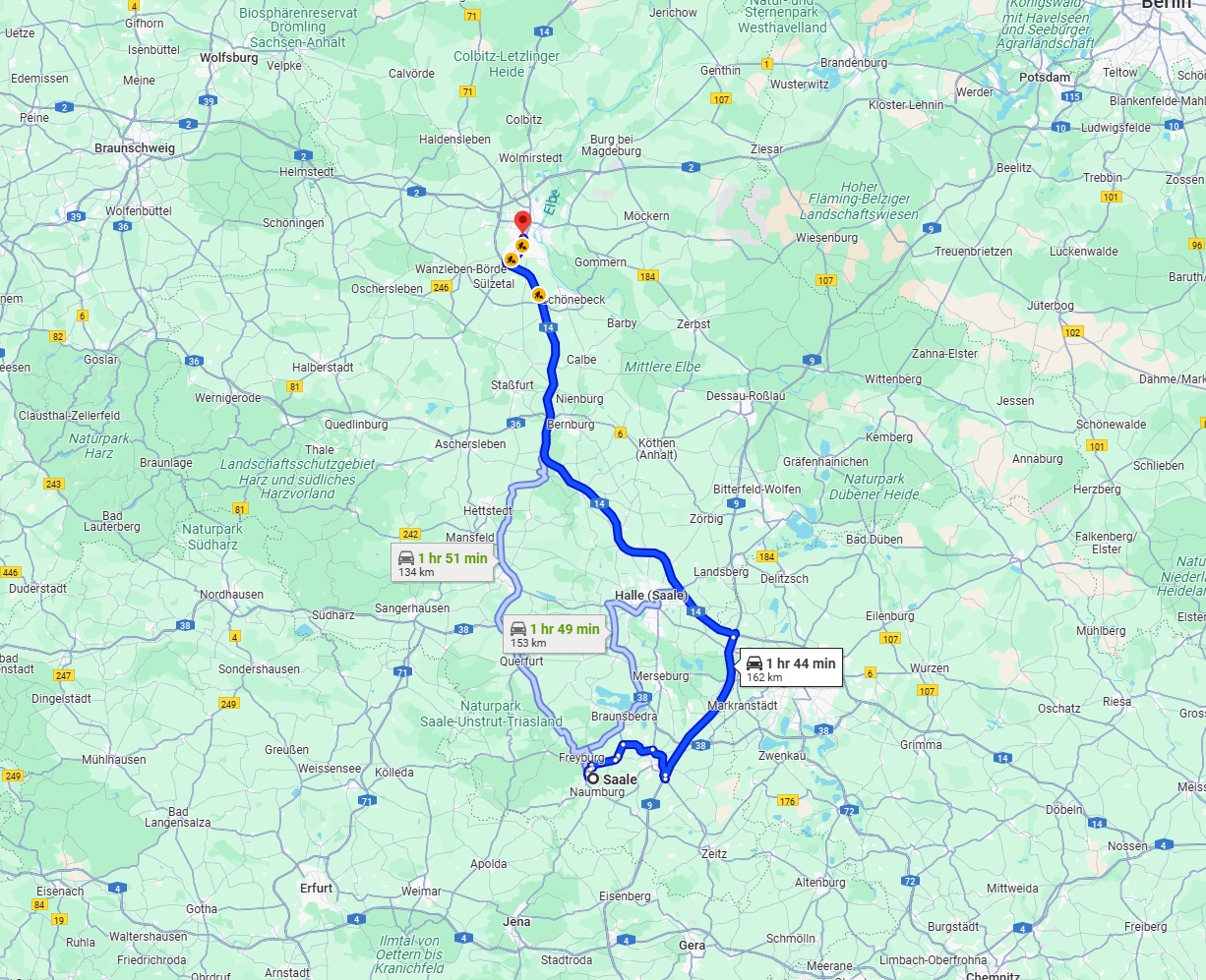 Anreise von Saale Zu Magdeburg Über via A14