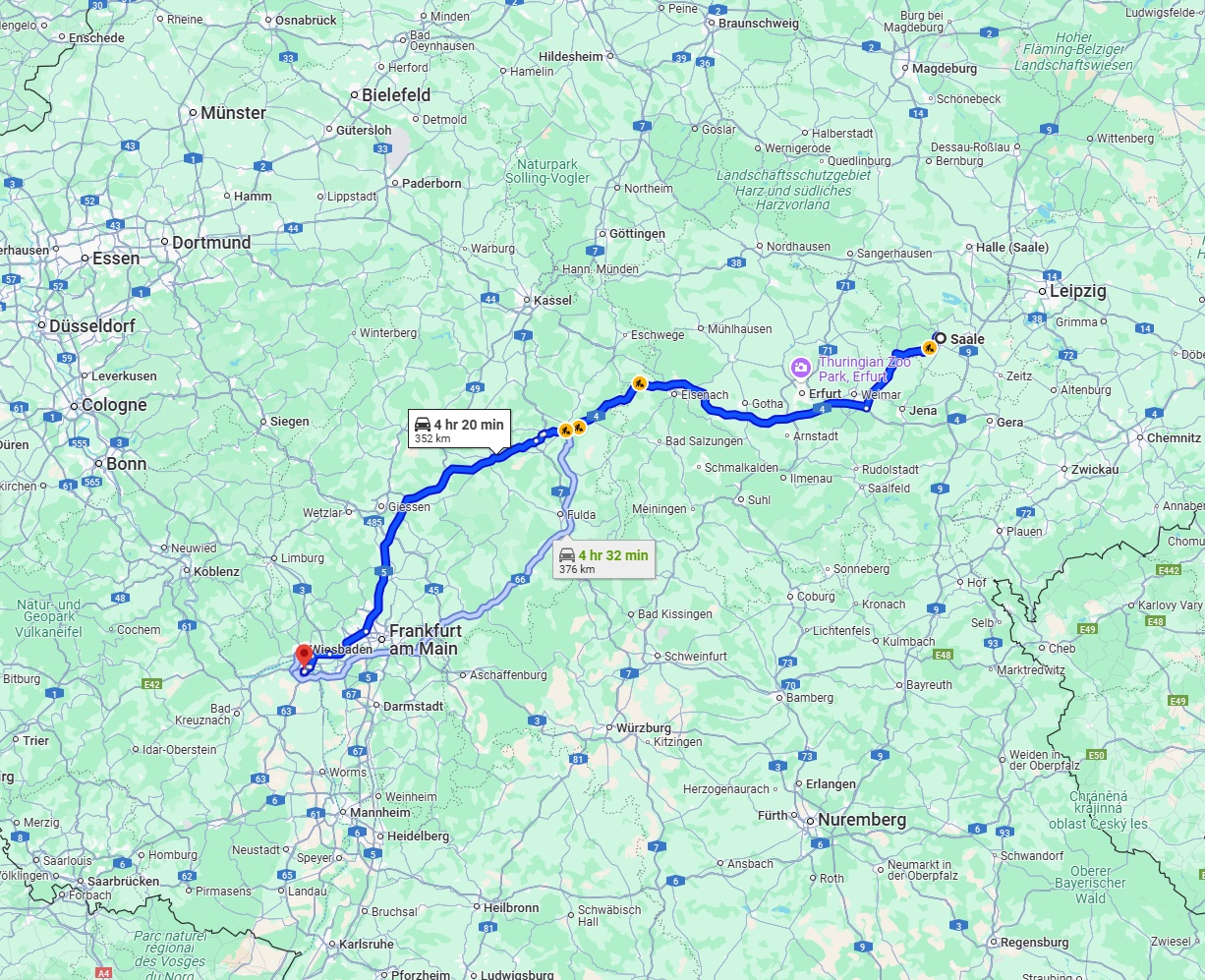 Anreise von Saale Zu Mainz Über via A4 and A5