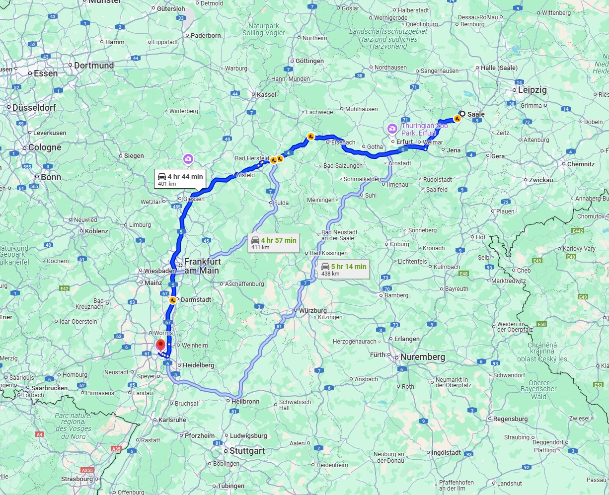 Anreise von Saale Zu Mannheim Über via A4 and A5
