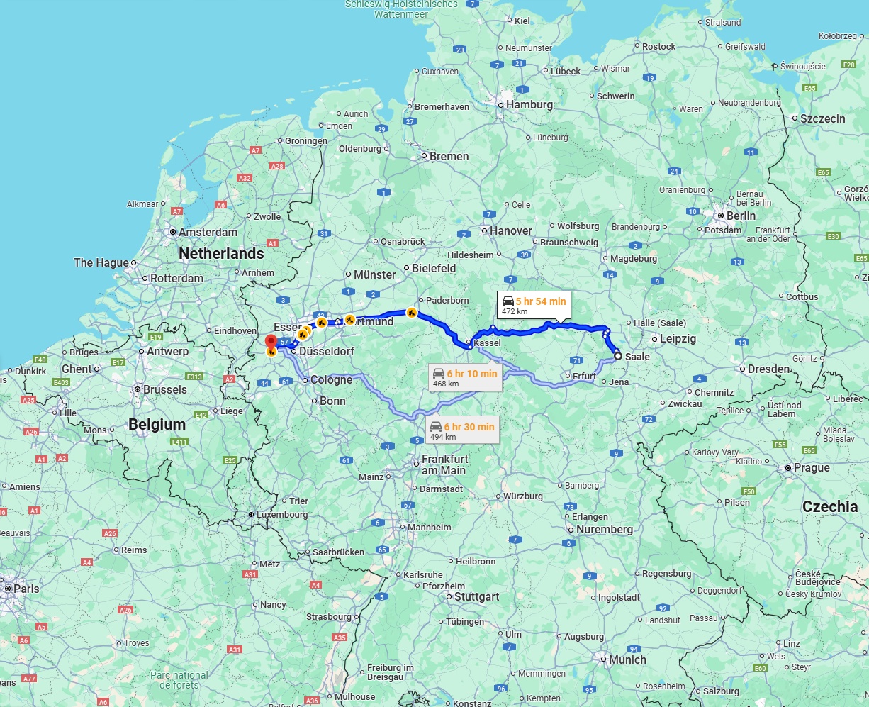 Anreise von Saale Zu Mönchengladbach Über via A38 and A44