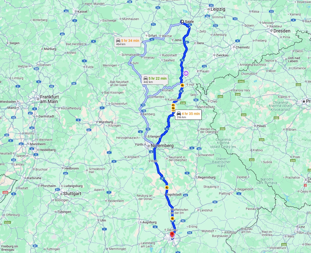 Anreise von Saale Zu München Über via A9