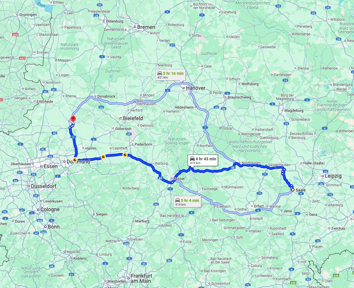 Anreise von Saale Zu Münster Über via A38 and A44