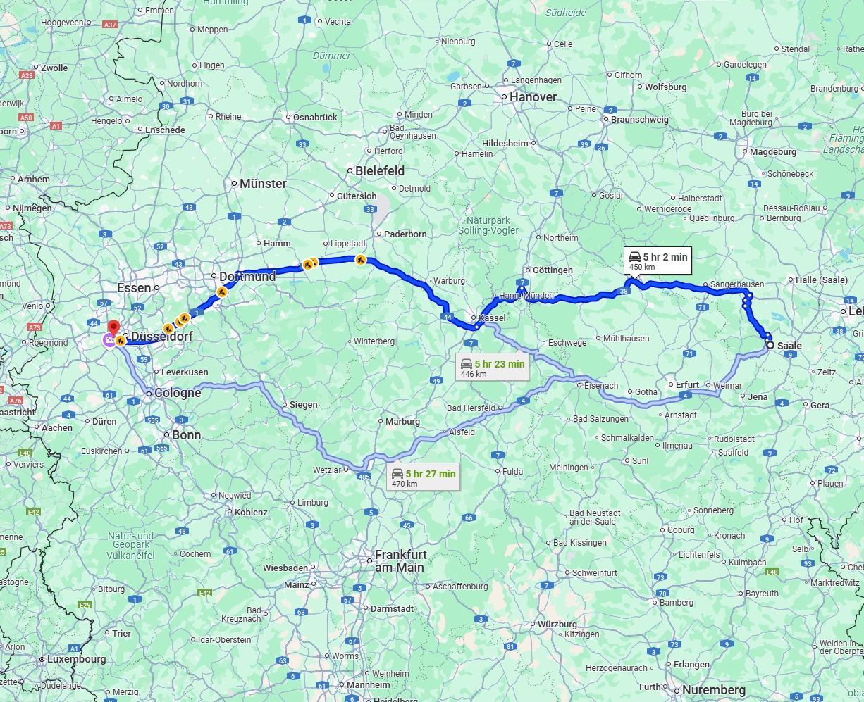 Anreise von Saale Zu Neuss Über via A38 and A44