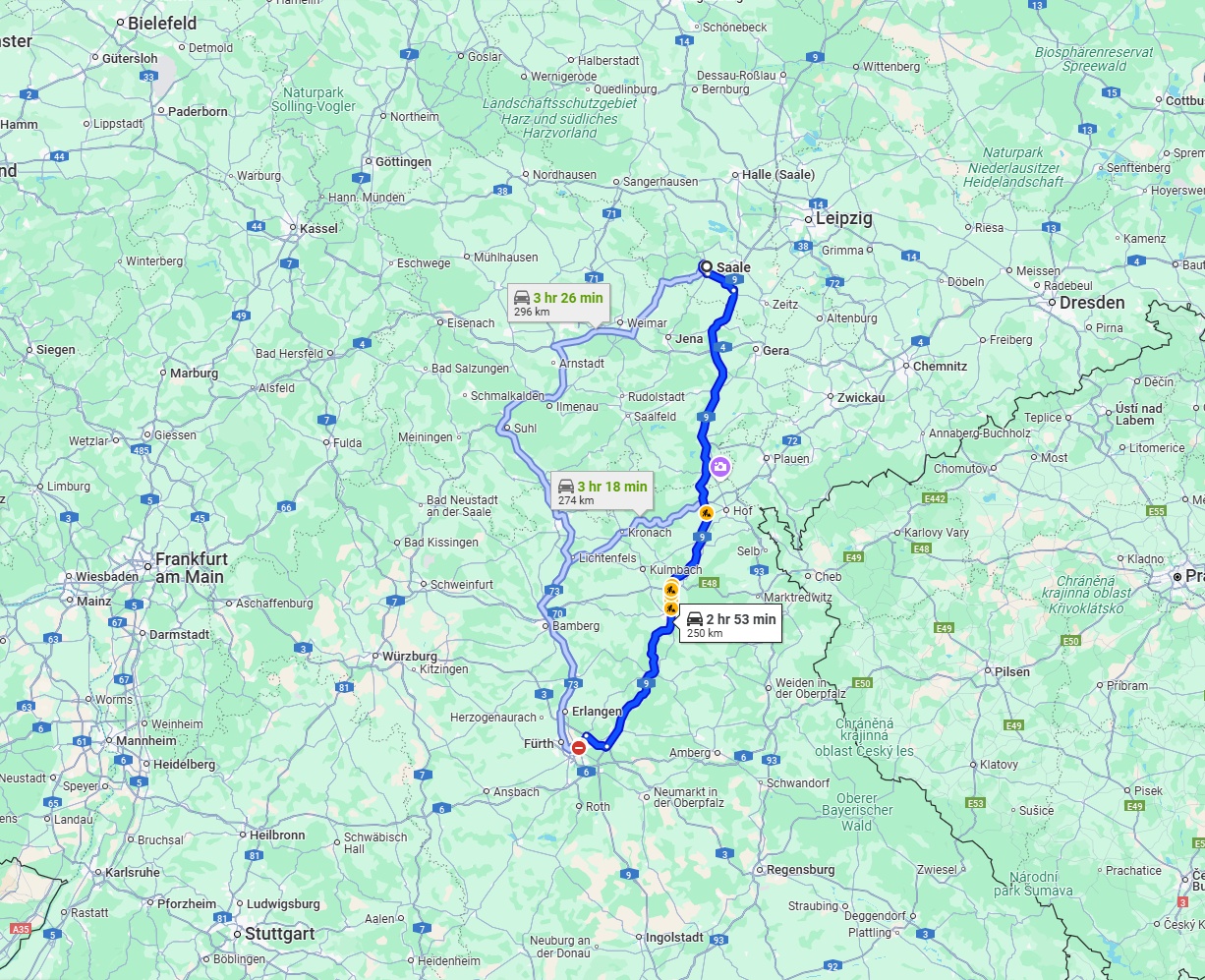 Anreise von Saale Zu Nürnberg Über via A9
