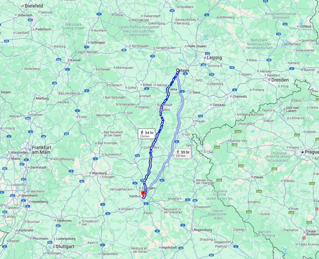 Anreise von Saale Zu Nürnberg Über 