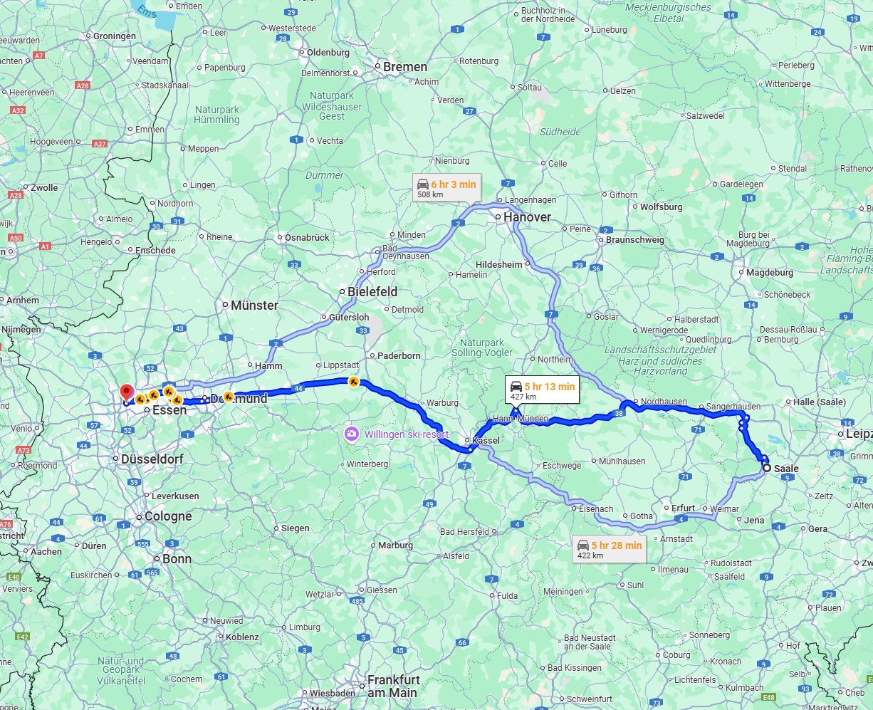Anreise von Saale Zu Oberhausen Über via A38 and A44