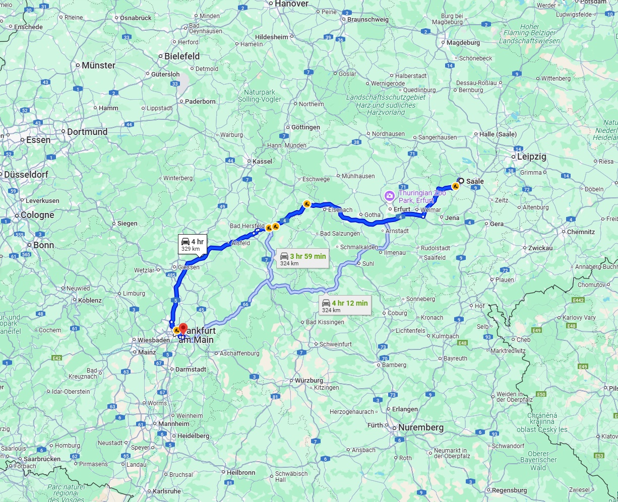 Anreise von Saale Zu Offenbach am Main Über via A4 and A5