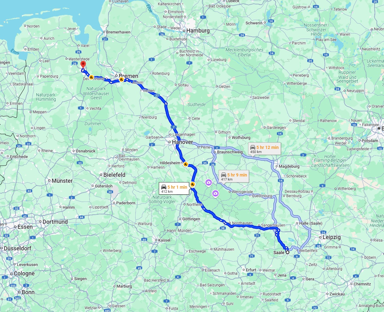 Anreise von Saale Zu Oldenburg Über via A7