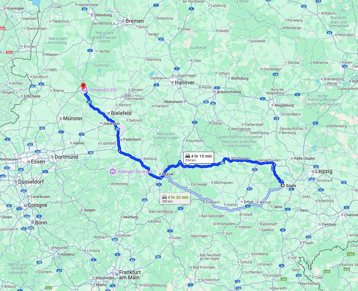 Anreise von Saale Zu Osnabrück Über via A38 and A33
