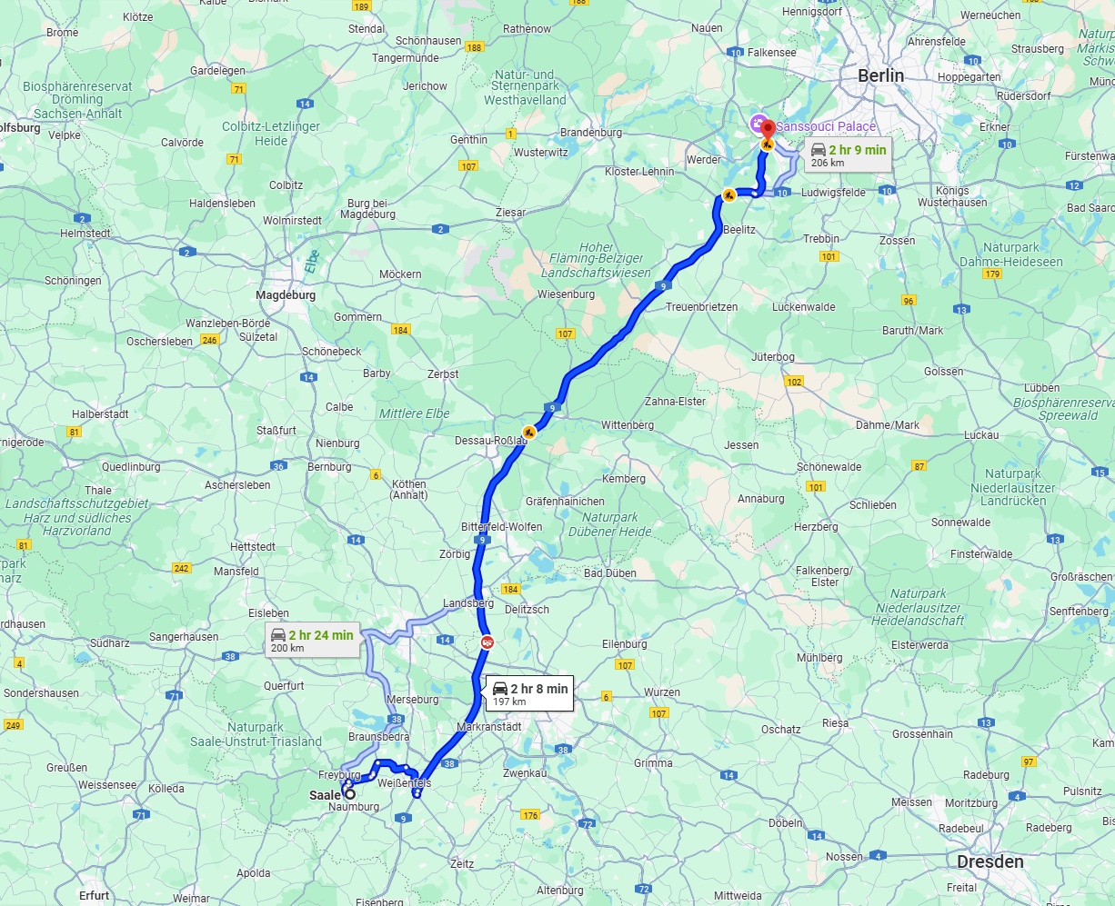 Anreise von Saale Zu Potsdam Über via A9